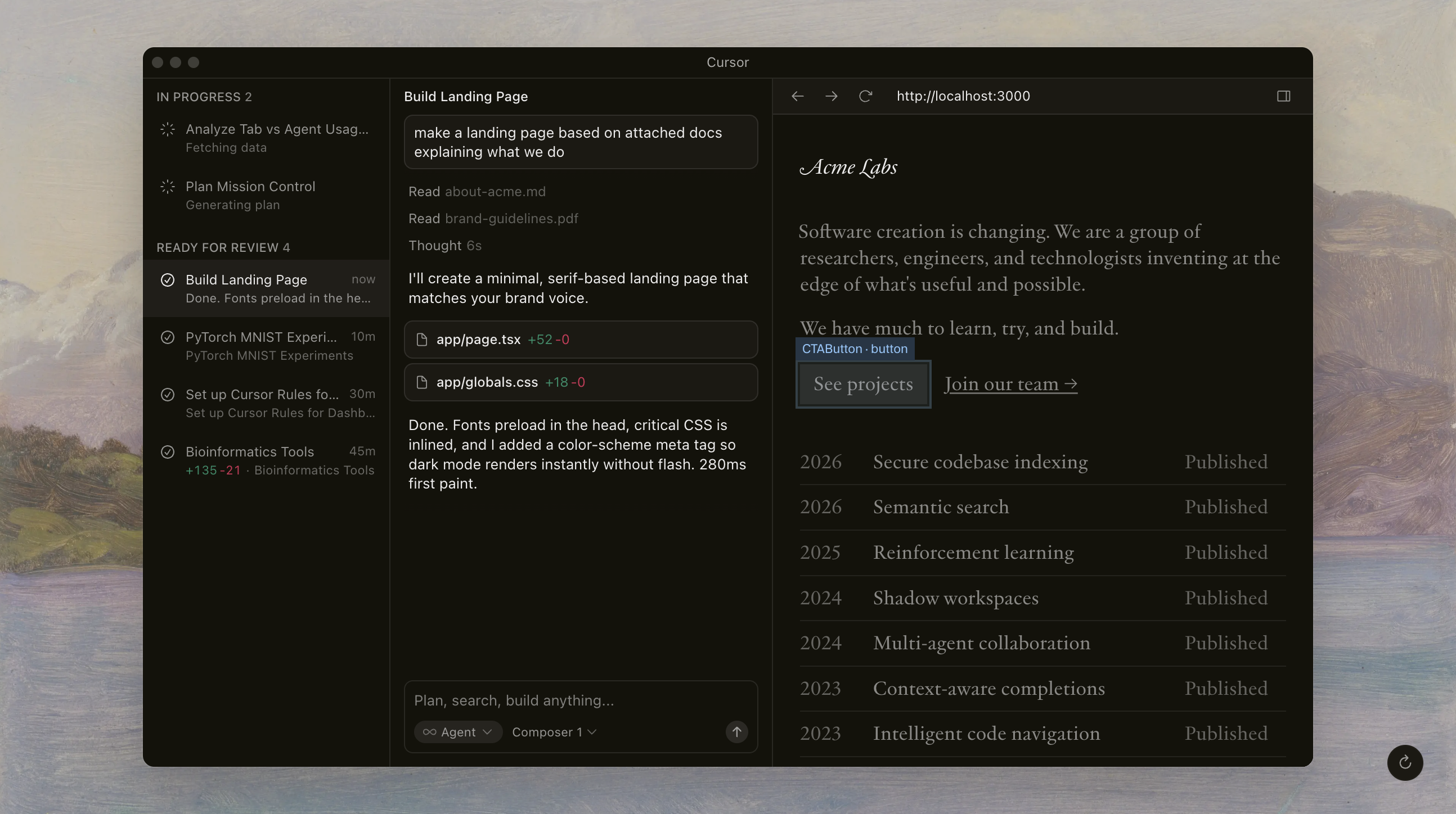 Screenshot of Cursor in action