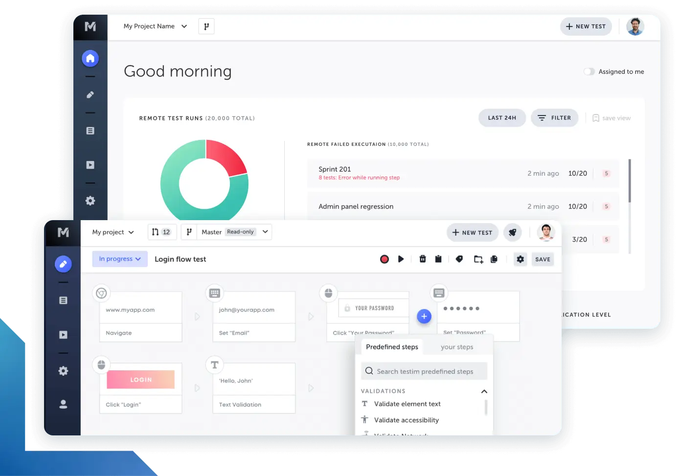 Testim tool screenshot.