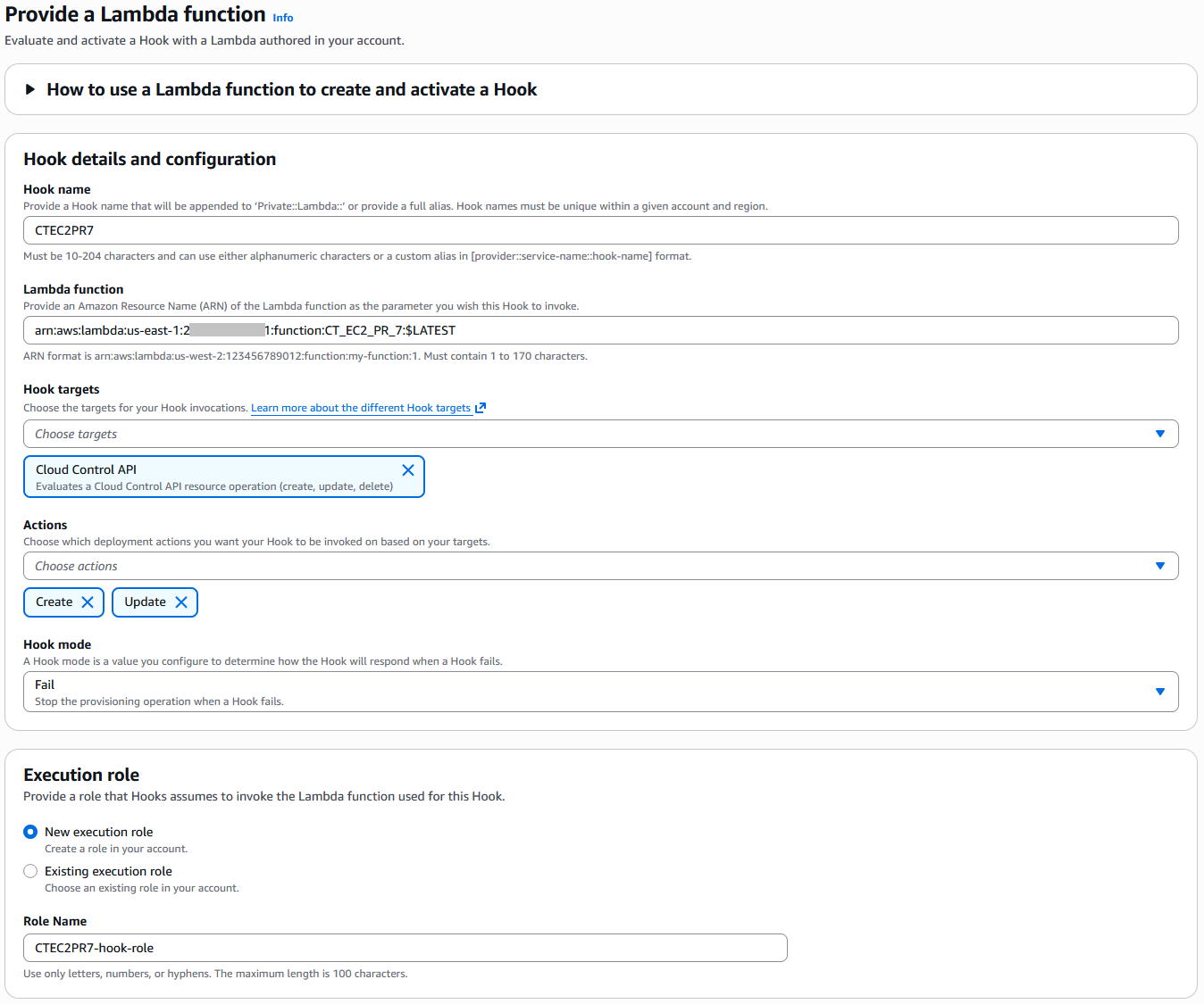 Create Hook with Lambda - step 1 details
