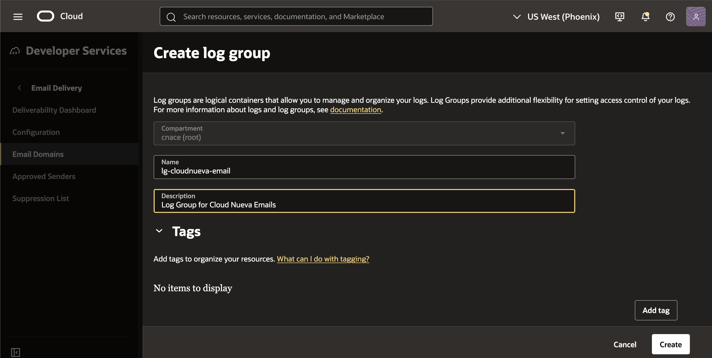 OCI Email Delivery - Enable Resource Log 2