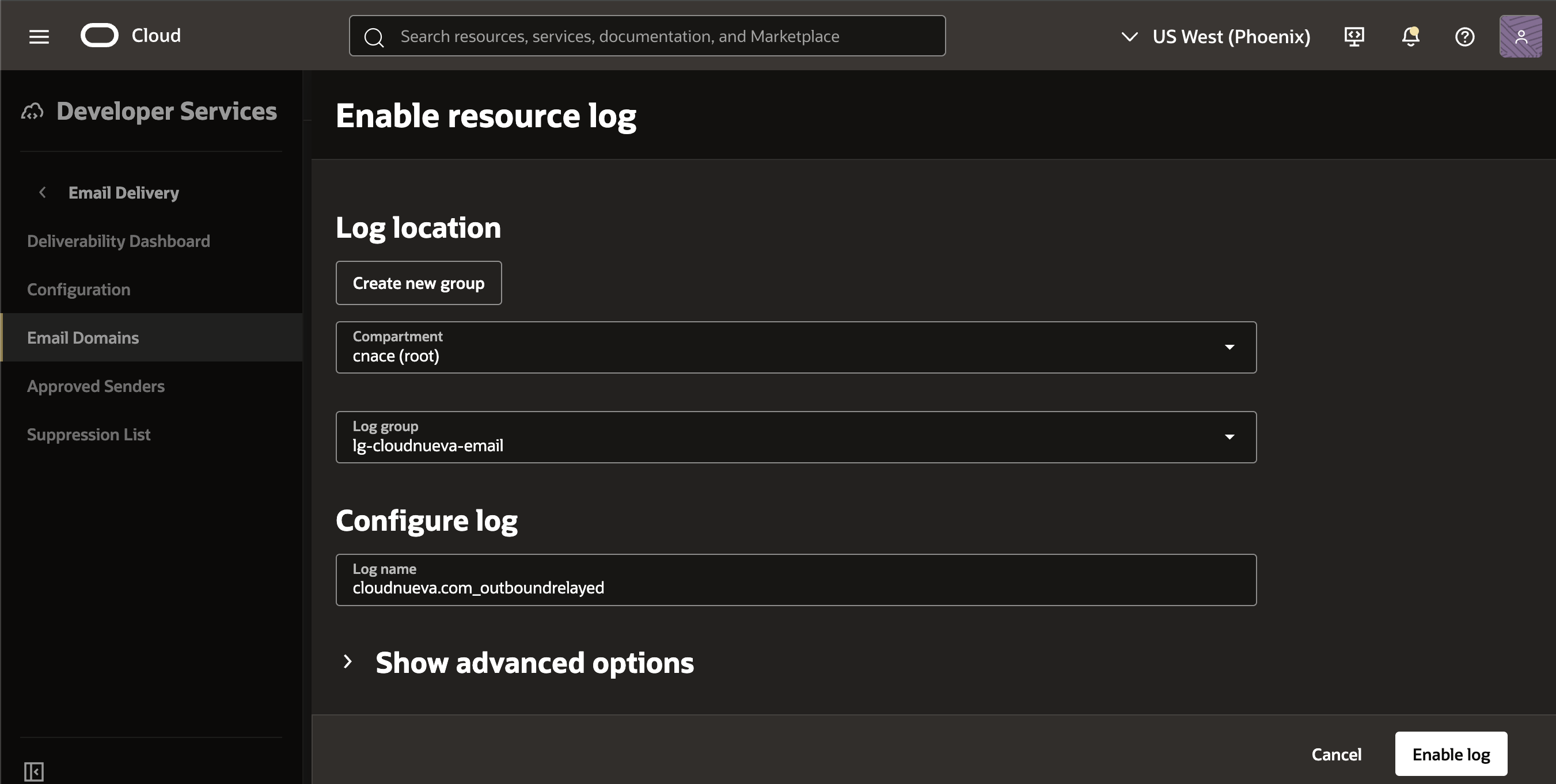 OCI Email Delivery - Enable Resource Log 3