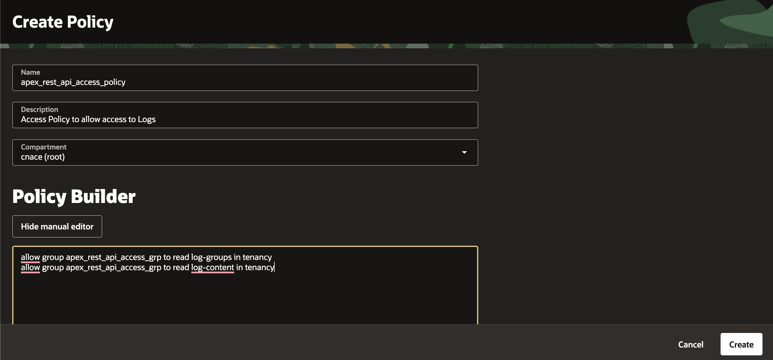 Create OCI Policy - Step 2