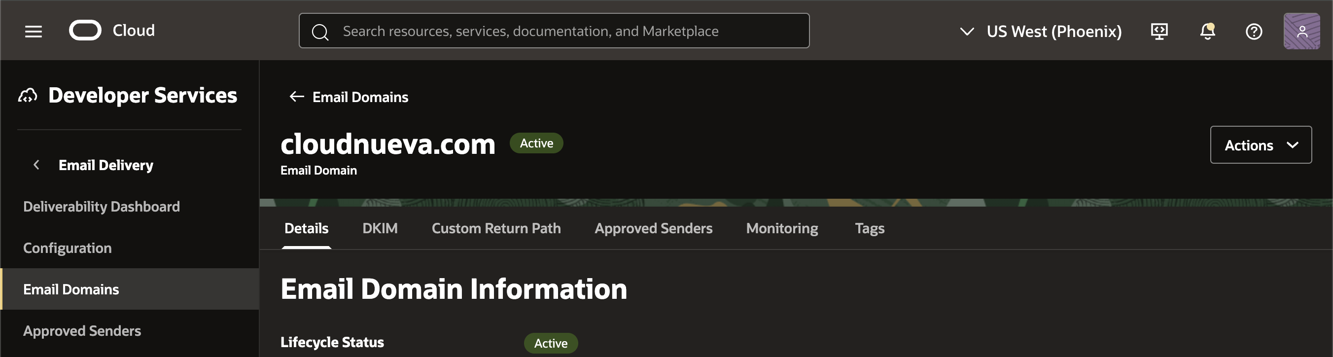 OCI Email Delivery Setup for Domain