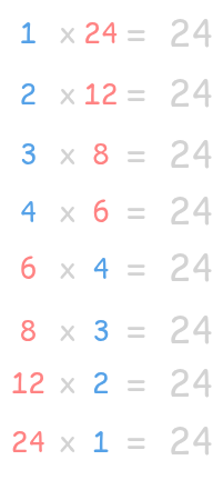 Image showing all pairs of factors of 24