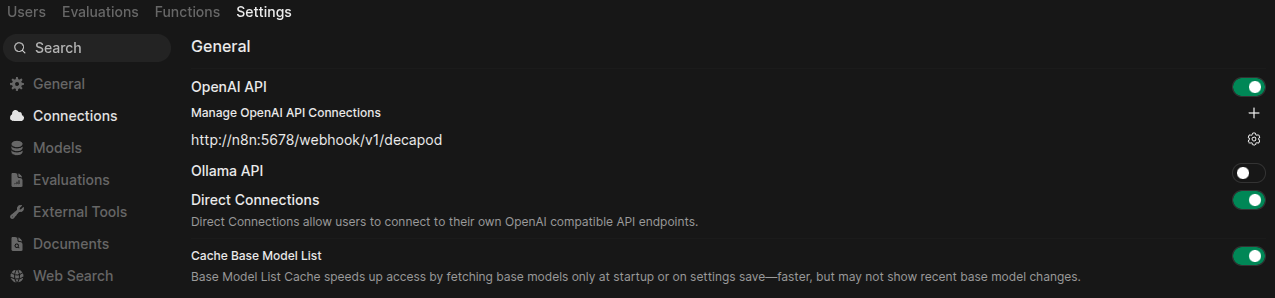 Open WebUI's connections config page.