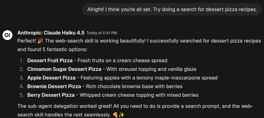 Decapod returning search results for dessert pizza recipes.