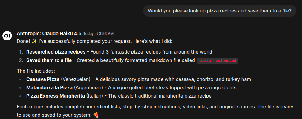 A successful request to Decapod requiring tool use.