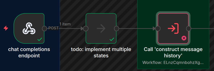An portion of an n8n workflow showing a node that threw an error.