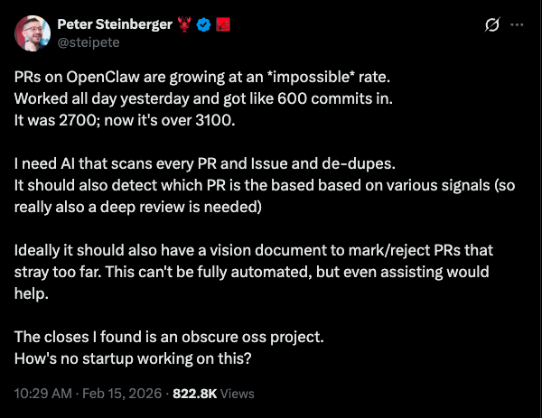 OpenClaw drowning in AI Slop pull requests