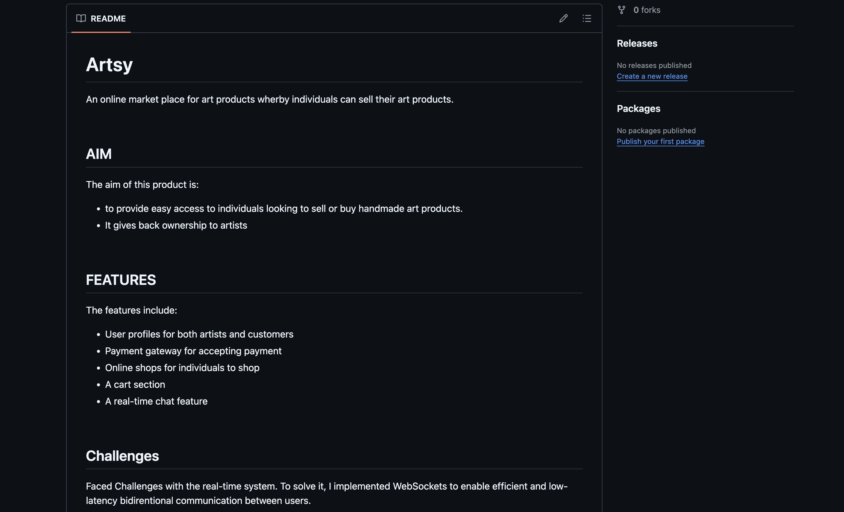 Image showing the README file for the new repository