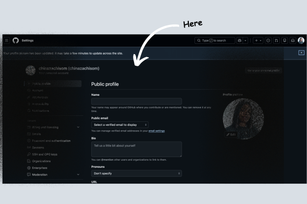 Image showing public profile settings tab